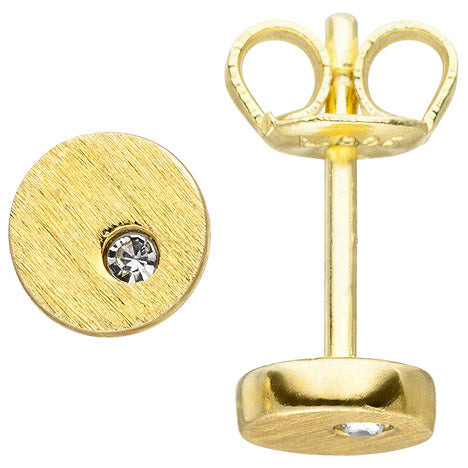 Ohrstecker rund 925 Silber gold vergoldet matt 2 Zirkonia Ohrringe 5 5 mm