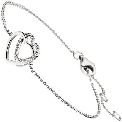 Armband Herz Herzen 925 Sterling Silber 21 Zirkonia 18 cm Silberarmband