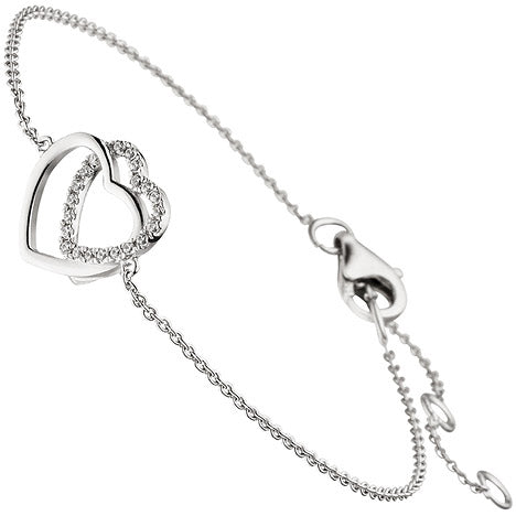 Armband Herz Herzen 925 Sterling Silber 21 Zirkonia 18 cm Silberarmband
