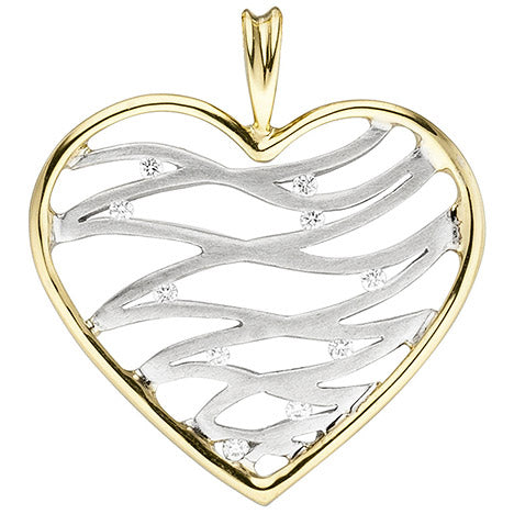 Anhänger Herz 585 Gold Gelbgold Weißgold bicolor 10 Diamanten Brillanten