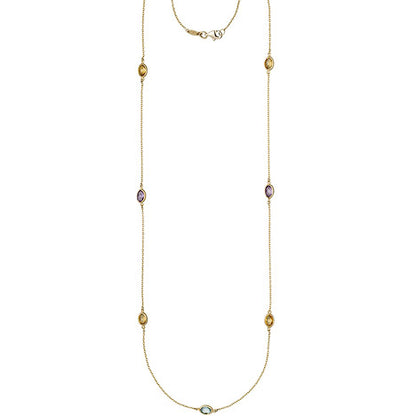 Halskette Kette lang 585 Gold Gelbgold Citrine Blautopase Amethyste 90 cm