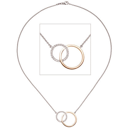 Collier Halskette 585 Gold Weißgold Rotgold bicolor 25 Diamanten Brillanten