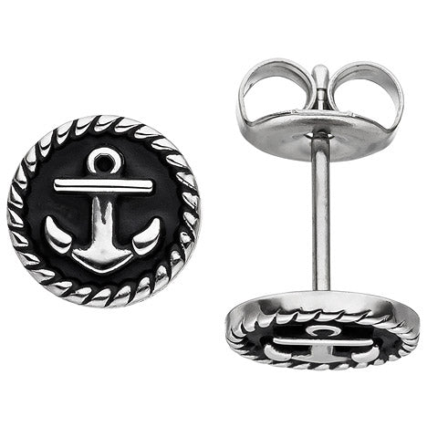 Ohrstecker Studs Anker 8 mm aus Edelstahl geschwärzt Ohrringe