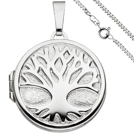 Medaillon Anhänger Baum des Lebens Weltenbaum rund 925 Silber mit Kette 60 cm