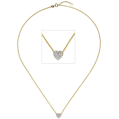 Collier Kette mit Anhänger Herz 375 Gold Gelbgold bicolor 14 Zirkonia 45 cm