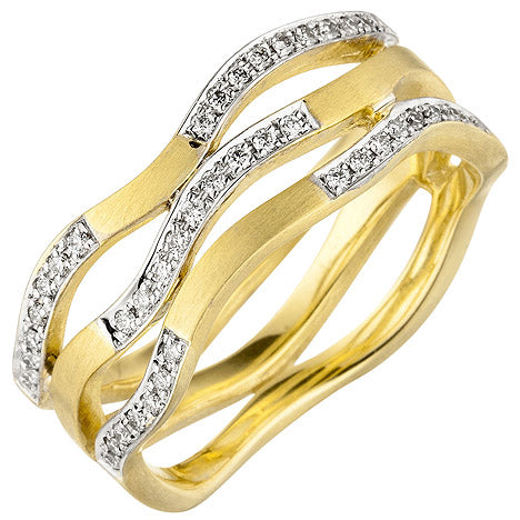 Damen Ring breit 585 Gold Gelbgold matt 42 Diamanten Brillanten Goldring