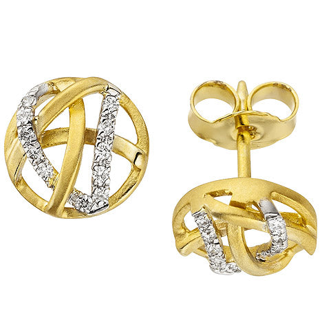 Ohrstecker 585 Gold Gelbgold matt 22 Diamanten Brillanten Ohrringe