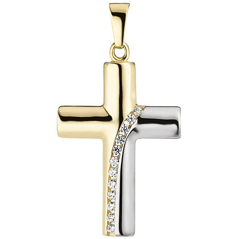Anhänger Kreuz 333 Gold Gelbgold bicolor 12 Zirkonia Kreuzanhänger