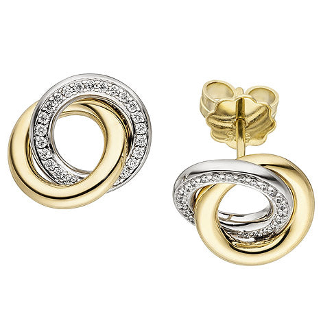 Ohrstecker 585 Gold Gelbgold Weißgold bicolor 48 Diamanten Brillanten Ohrringe