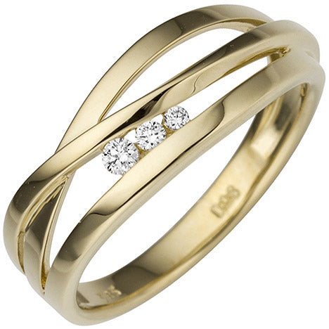 Damen Ring breit 585 Gold Gelbgold 3 Diamanten Brillanten 0 08ct. Goldring