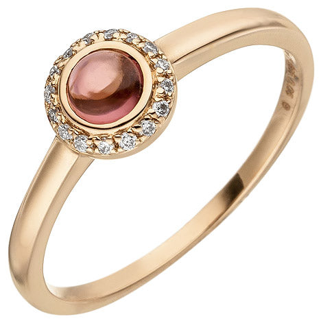 Damen Ring 585 Gold Rotgold 1 Turmalin Cabochon 16 Diamanten Brillanten 0 05ct.