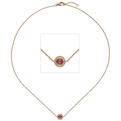 Collier Halskette 585 Gold Rotgold 1 Turmalin pink 16 Diamanten Brillanten 42 cm