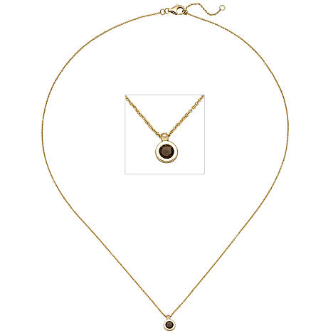 Collier Kette mit Anhänger 585 Gold Gelbgold 1 Rauchquarz 45 cm Halskette