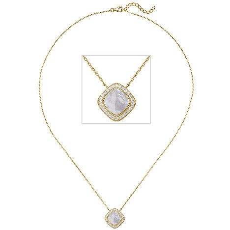 Kette mit Anhänger 925 Silber gold vergoldet Perlmutt Einlage 28 Zirkonia 45 cm