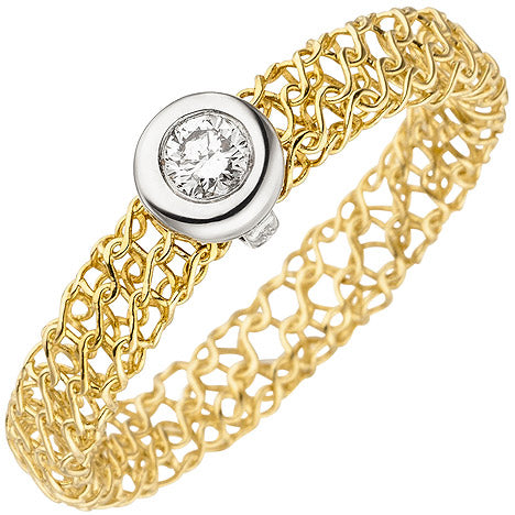Damen Ring geflochten 750 Gold Gelbgold 1 Diamant Brillant 0 10ct. Diamantring