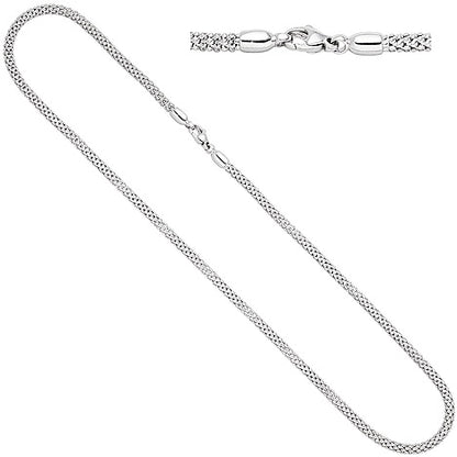 Halskette Popcorn Kette 750 Gold Weißgold 46 cm Weißgoldkette Karabiner