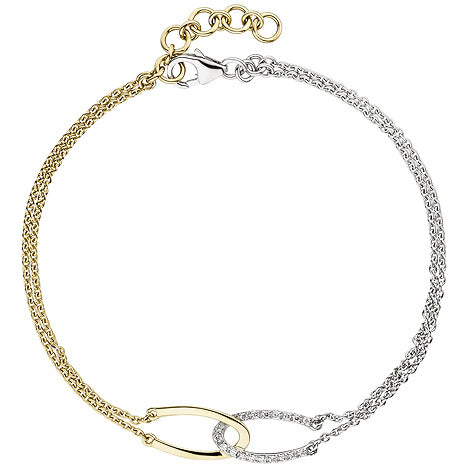 Armband 2-reihig 585 Gold Gelbgold Weißgold bicolor 18 Diamanten 19 5 cm