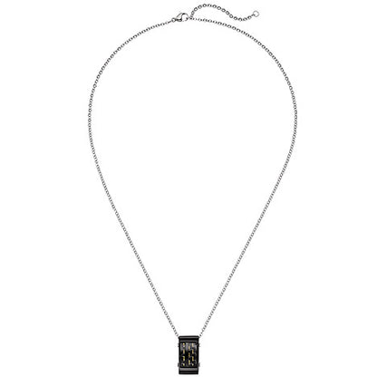 Collier Kette mit Anhänger Edelstahl schwarz mit Carbon Einlagen 55 cm