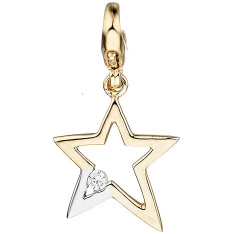 Einhänger Charm Stern 375 Gold Gelbgold bicolor 1 Zirkonia Sternanhänger