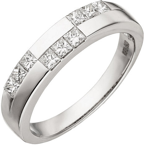 Damen Ring 585 Gold Weißgold 9 Diamanten im Carree Schliff Weißgoldring