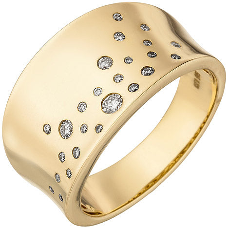 Damen Ring breit 585 Gold Gelbgold 25 Diamanten Brillanten 0 23ct. Goldring