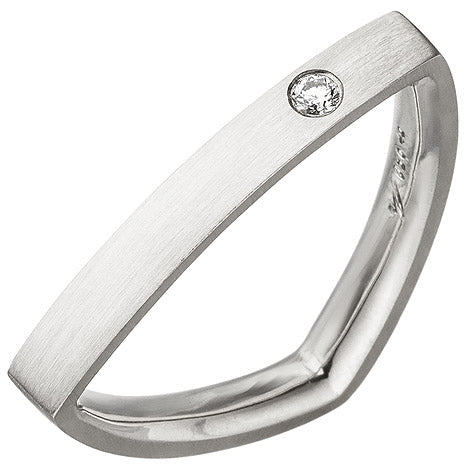 Damen Ring dreieckig Dreieck 950 Platin matt 1 Diamant Brillant Platinring