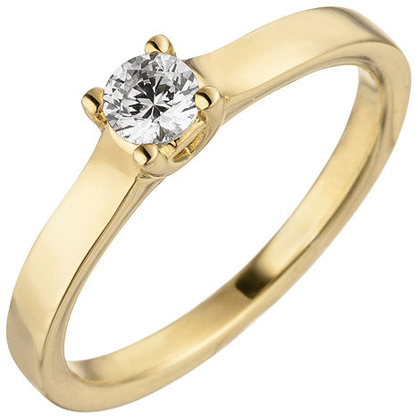 Damen Ring 585 Gold Gelbgold 1 Diamant Brillant 0 15 ct. Diamantring Solitär