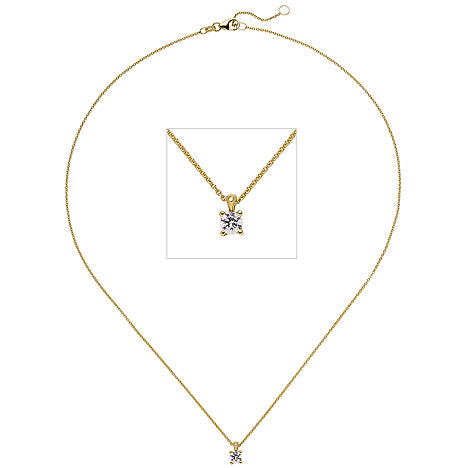 Collier Kette mit Anhänger 585 Gold Gelbgold 1 Diamant Brillant 0 15 ct. 45 cm
