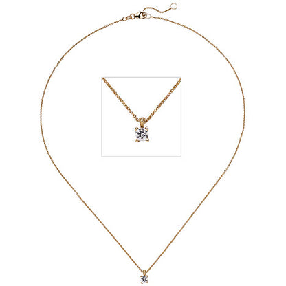 Collier Kette mit Anhänger 585 Gold Rotgold 1 Diamant Brillant 0 15 ct. 45 cm