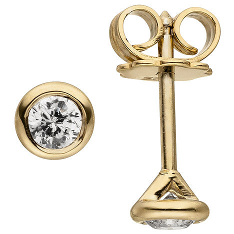 Ohrstecker rund 585 Gold Gelbgold 2 Diamanten Brillanten 0 24 ct. Ohrringe
