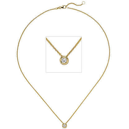 Collier Kette mit Anhänger 585 Gold Gelbgold 1 Diamant Brillant 0 25 ct. 45 cm