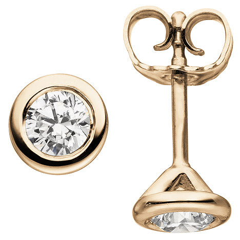 Ohrstecker rund 585 Gold Rotgold 2 Diamanten Brillanten 0 50 ct. Ohrringe