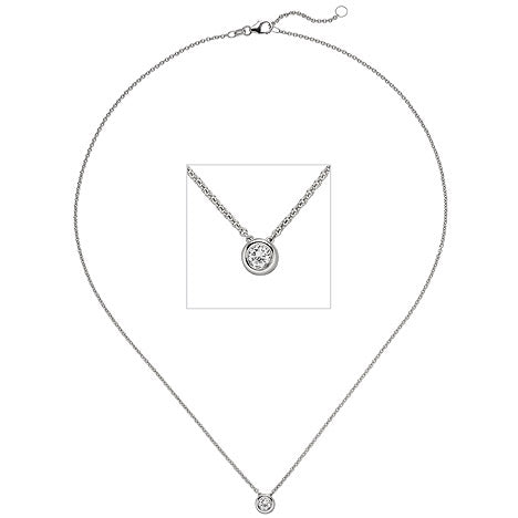 Collier Kette mit Anhänger 585 Gold Weißgold 1 Diamant Brillant 0 15 ct. 45 cm