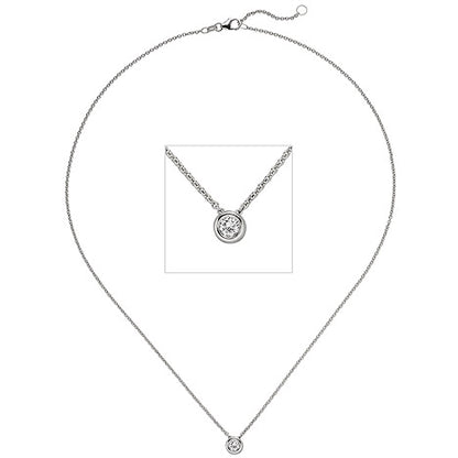 Collier Kette mit Anhänger 585 Gold Weißgold 1 Diamant Brillant 0 15 ct. 45 cm