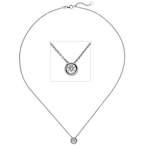 Collier Kette mit Anhänger 585 Gold Weißgold 1 Diamant Brillant 0 5 ct. 45 cm