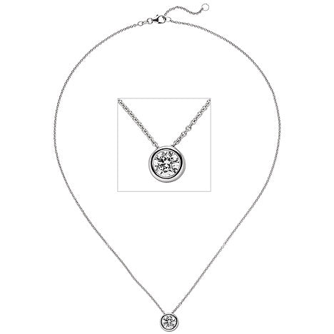 Collier Kette mit Anhänger 585 Gold Weißgold 1 Diamant Brillant 1 0 ct. 45 cm
