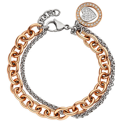 Armband Herz 2-reihig Edelstahl rotgold farben beschichtet 29 Zirkonia 21 cm