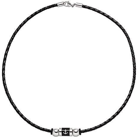 Collier Anker aus Leder und Edelstahl teil schwarz beschichtet 45 cm