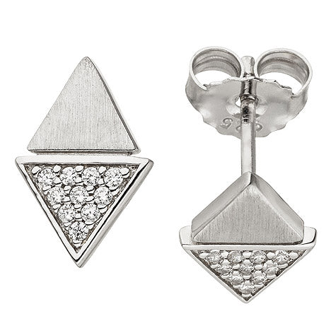 Ohrstecker Dreieck 925 Sterling Silber matt 20 Zirkonia Ohrringe Silberohrringe