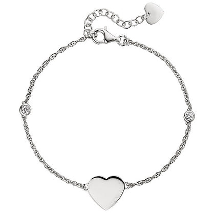 Armband Herz 925 Sterling Silber 2 Zirkonia 22 cm Silberarmband Herzarmband