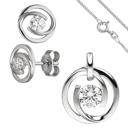 Schmuck-Set 333 Gold Weißgold 3 Zirkonia Ohrringe Anhänger und Kette 45 cm