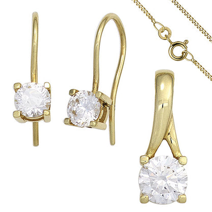 Schmuck-Set 333 Gold Gelbgold 3 Zirkonia Ohrringe und Kette 45 cm