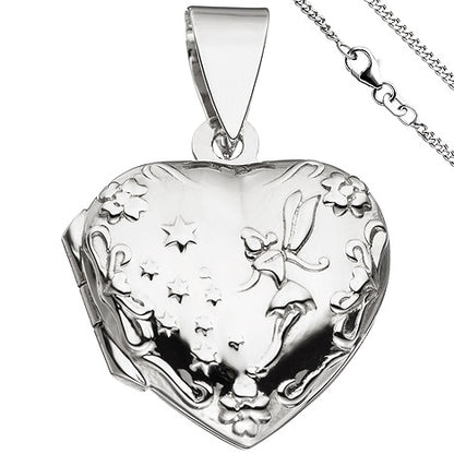 Medaillon Herz Anhänger zum Öffnen für 2 Fotos 925 Silber mit Kette 42 cm