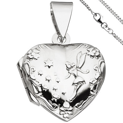 Medaillon Herz Anhänger zum Öffnen für 2 Fotos 925 Silber mit Kette 42 cm