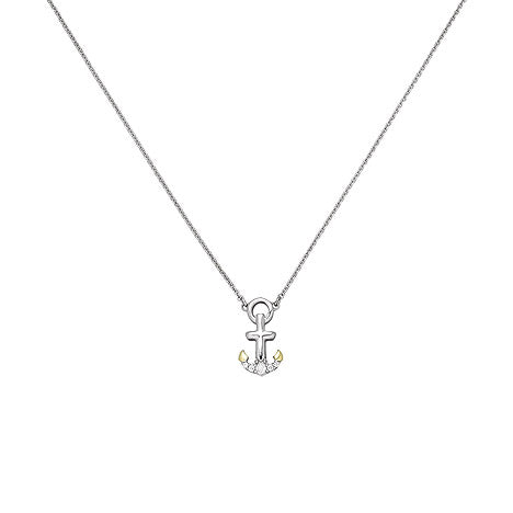 Collier Anker 925 Silber bicolor vergoldet 5 Zirkonia 45 cm