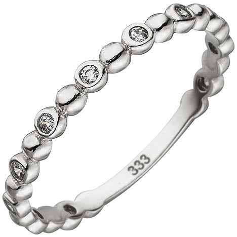 Damen Ring Kugel 333 Gold Weißgold 11 Zirkonia Kugelring Weißgoldring