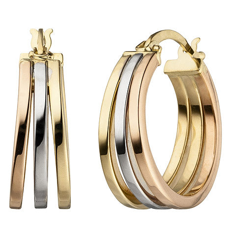 Creolen 585 Gold tricolor dreifarbig Ohrringe