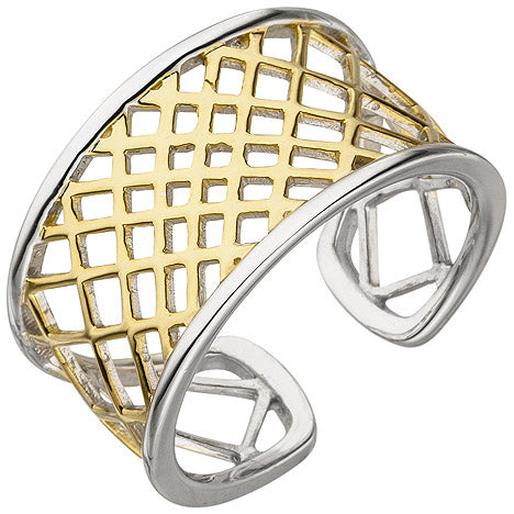 Damen Ring offen 925 Sterling Silber bicolor vergoldet