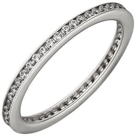 Damen Ring schmal 925 Sterling Silber mit Zirkonia rundum Silberring