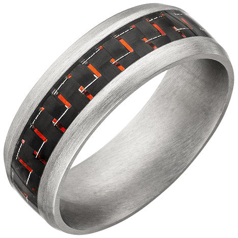 Herren Ring Edelstahl matt Carbon-Einlagen roten Effekten